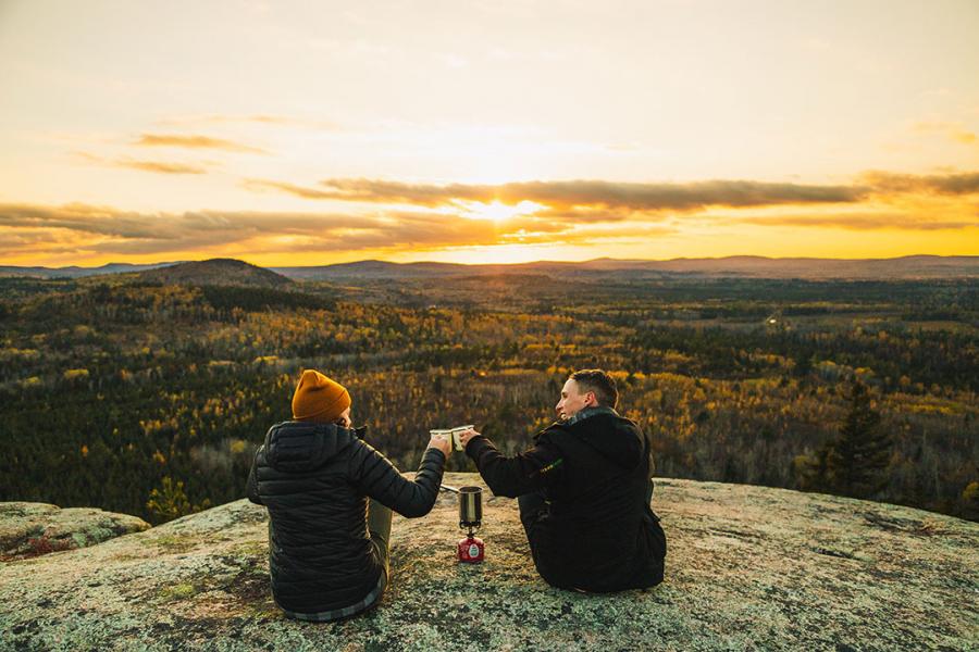 Taking in the fall foliage hiking Bald Mountain nearby Saint John
