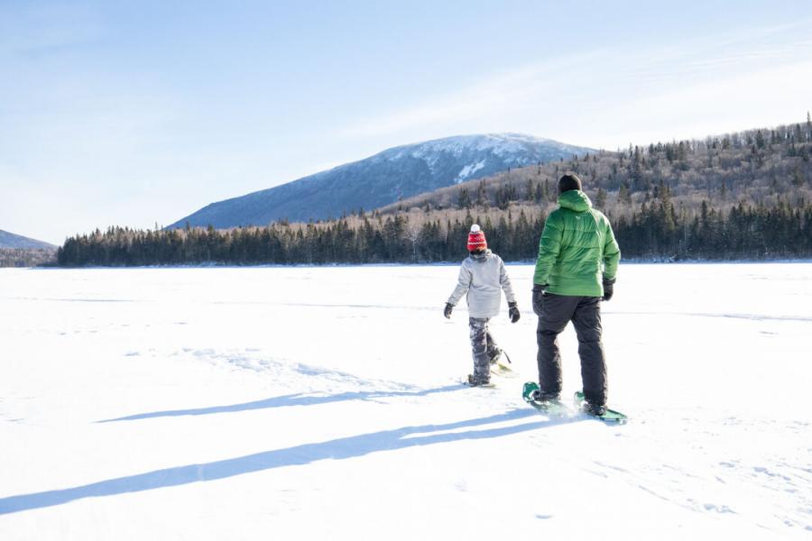 Snowshoeing on lake Nictau, Mount Carleton Provincial Park