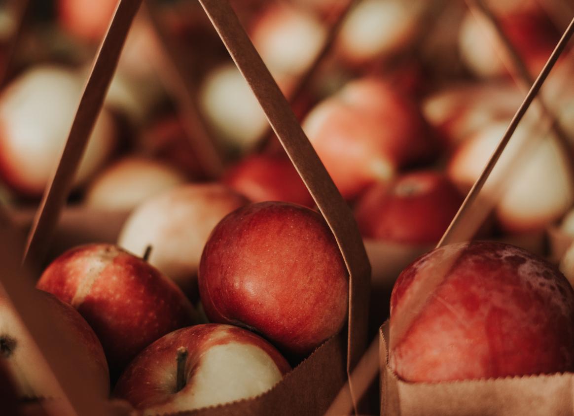 Bags of red apples